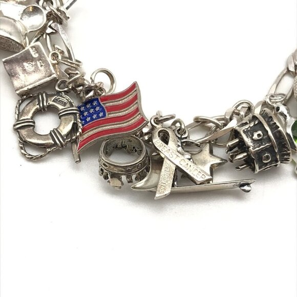 Vintage 925 Sterling Silver Full Loaded Charm Bracelet 7" - Picture 6 of 8